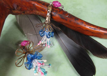 Używany, Kolczyki kwiaty dzwonki ażurowe niebieski różowy handmade na sprzedaż  Katowice