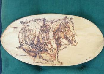 Używany, Obraz wypalany na desce konie na sprzedaż  Choszczno