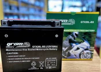 Akumulator motocyklowy GROM GTX20L-BS 12V 18Ah 270A P+, używany na sprzedaż  Rybnik