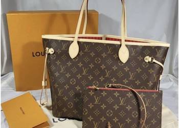 Torebka damska LV Louis Vuitton Neverfull MM Monogram czerwony środek skóra na sprzedaż  Kraków
