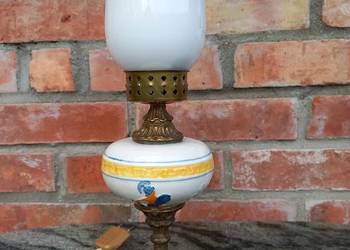 Lampka nocna stołowa mosiężna z ceramiką szklana (675) na sprzedaż  Gawroniec