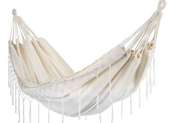 Używany, Dwuosobowy hamak ogrodowy bujak huśtawka leżak 200x150cm boho beżowy na sprzedaż  Poznań