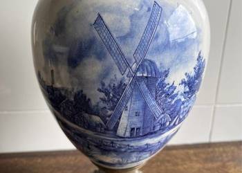 Stara lampa holenderska porcelanowa mosiadz Kobalt wiatraki, używany na sprzedaż  Płock