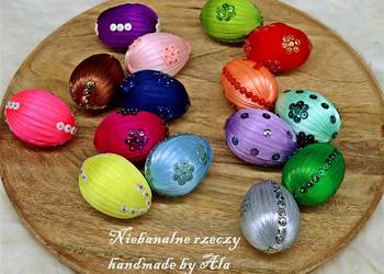 Jajka ze wstążki i cekinów pisanki ozdoba Wielkanoc prezent na sprzedaż  Kutno