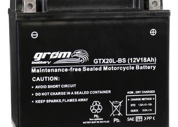 Akumulator motocyklowy GROM GTX20L-BS 12V 18Ah 270A P+, używany na sprzedaż  Szczecin