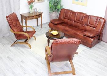 PROMOCJA - komplet FINKA wersalka + 2 fotele, skóra naturalna na sprzedaż  Piasek