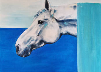 Obraz olejny oryginalny 50x70, Biały koń na sprzedaż  Nowy Sącz