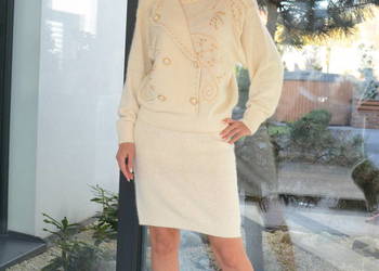 Używany, Nowy piękny komplet jedwab angora spódnica sweter vintage US na sprzedaż  Nisko