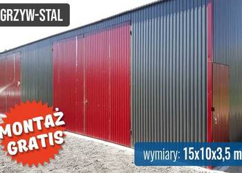 Duży Garaż Blaszany 15x10m Wiata , Hala - GrzywStal A28v12, używany na sprzedaż  Szczebrzeszyn