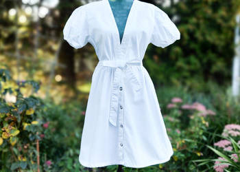 Biała jeansowa sukienka Boohoo 42 XL bawełna denim midi rozk, używany na sprzedaż  Szczecin