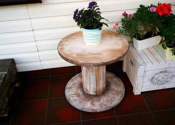 Stolik drewniany ze szpuli, ława drewniana, stolik kawowy, używany na sprzedaż  Radków