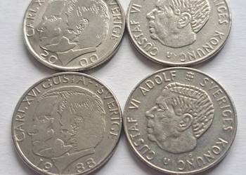 Zestaw 4 monet Szwecja 1 korona:1973 (2 szt.),1988,2000-Gustaf VI.Auk 10.2 na sprzedaż  Domaszczyn