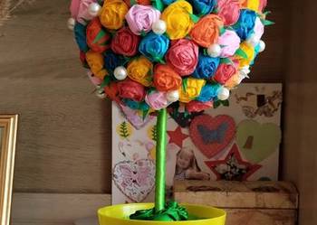 Kolorowe drzewko stroik z różyczek na Dzień Babci - handmade, używany na sprzedaż  Grodków